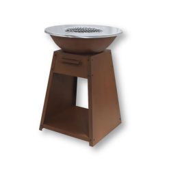 BBQ Design Brasero Plancha 2-en-1 58,5 cm, Hauteur 81 cm, Base en Acier Corten avec Tiroir à Cendres et Rangement Bois