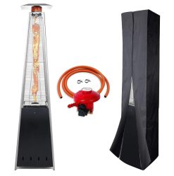 BU-KO Chauffage au Gaz Terrasse | Extérieur : Jardin, Camping, Barbecue | Chauffage Propane Pyramide - 13kw | Roues | Foyer GPL en acier inoxydable | Couvercle anti-feu et anti-eau inclus