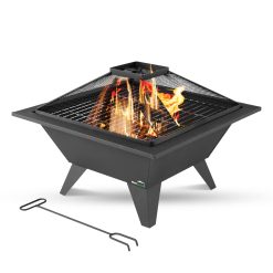 MaxxGarden Brasero Exterieur - Bol de Feu avec Grille pour Le Jardin - 50x50 cm - Noir