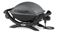Weber Q1400 Barbecue électrique, surface de cuisson 43 x 32 cm, nomade, grille en fonte émaillée divisée en 2 parties, couvercle et cuve en fonte d'aluminium - Gris foncé (52020053)