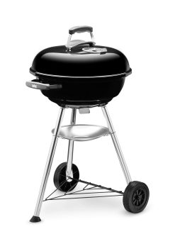 Weber Compact Kettle barbecue au charbon de bois, surface de cuisson Ø 47cm, barbecue avec couvercle et cuve en acier emaillé, trépied et roues, grille chromée - Noir (1221004)