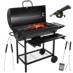 Five-Star Grill&Chill Barbecue à Charbon de Bois - Grande Grille Chromée 71×35 cm, Barbecue avec Couvercle, Tiroir à Cendres, Thermomètre, Roues de Transport, BBQ Charbon XXL, GC0002