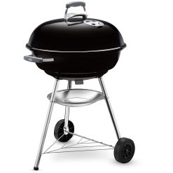 Weber Compact Kettle barbecue au charbon de bois, surface de cuisson Ø 57cm, barbecue avec couvercle et cuve en acier emaillé, trépied et roues, grille chromée - Noir (1321004)
