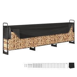 VEVOR Range Bûches Extérieur 386x36x117 cm Abri Bois de Chauffage avec Couverture Imperméable 600D Oxford Porte-bûches pour Cheminée Support de Bûche Intérieur pour 3/4 de Corde de Bois de Chauffage