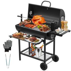 TEENO Chariot à Barbecue de Bois,Grill XXL à Charbon avec Couvercle, Thermomètre,Tiroir à Cendres,Gants anti-brûlures, Évent Réglable,Grand Barbecue au Charbon de Bois (Upgraded (with chicken grill))