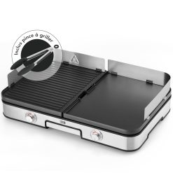 LEBENLANG 2400W Plancha électrique - Avec pince à barbecue & Protection contre les éclaboussures I Pour intérieur & exterieur I Plancha grill electrique Inox Grills électriques XXL